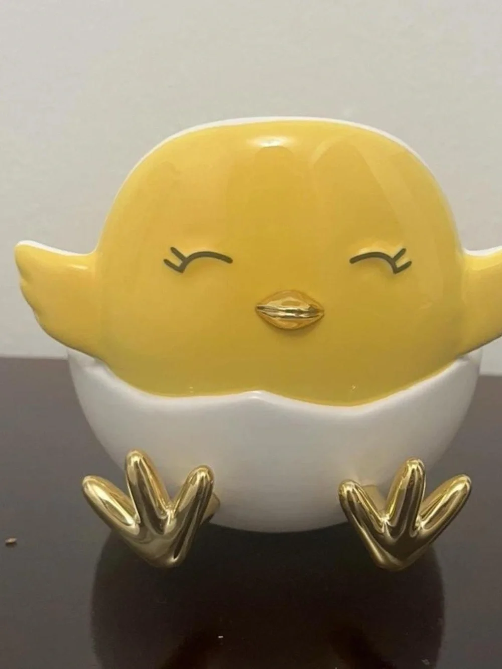 Bath & Body Works Yellow Chick Ceramic Candle Holder with Gold Feet